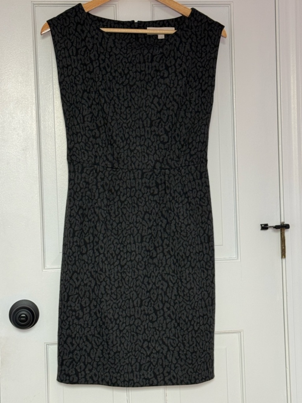LOFT Black Patterned Midi Sheath Dress